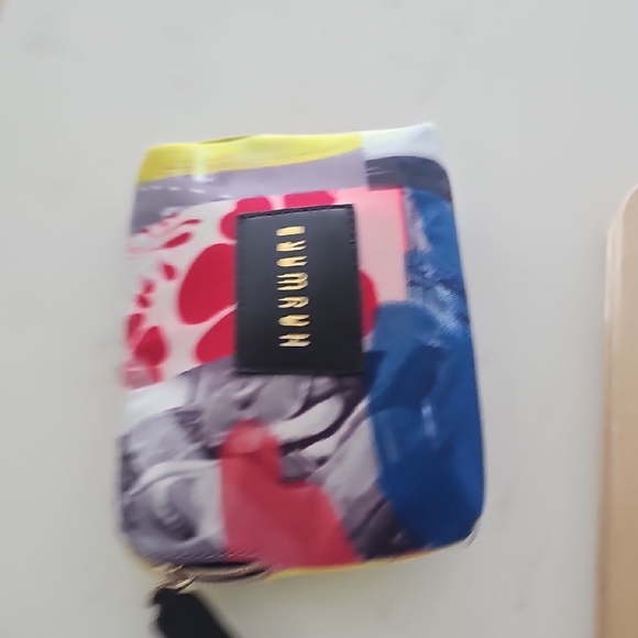 Yellow and Blue Cosmetic Bag with Artistic Design - Picture 5 of 5